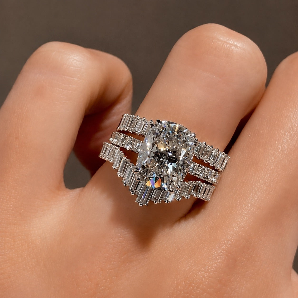 S925 3PC 5.5Ct Cushion Cut Stackable Party Ring Set Bridal Ring Set For Everyday Wear