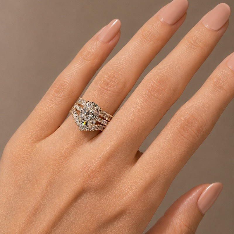 S925 3PC 5.5Ct Cushion Cut Stackable Party Ring Set Bridal Ring Set For Everyday Wear