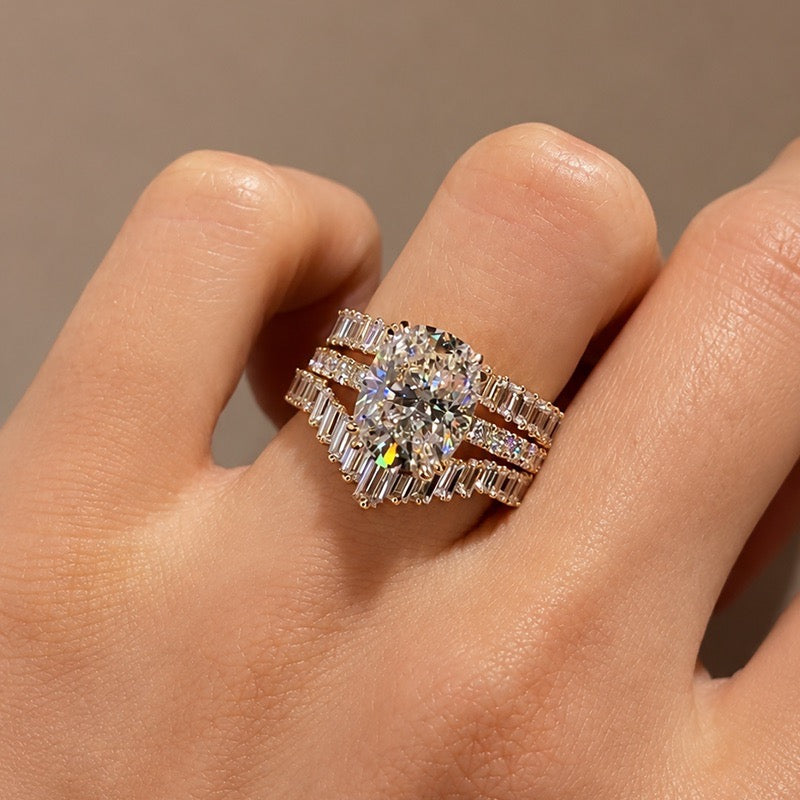 S925 3PC 5.5Ct Cushion Cut Stackable Party Ring Set Bridal Ring Set For Everyday Wear