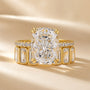 S925 5.5Ct Cushion Cut Engagement Ring & 2.8Ct Emerald Cut Half Eternity Wedding Band Stackable Ring Set