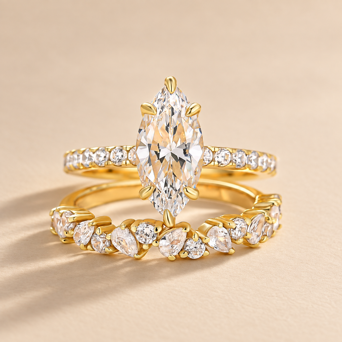 S925 2.0Ct Marquise Cut Engagement Ring With Unique Half 1.5Ct Band For Everyday Wear