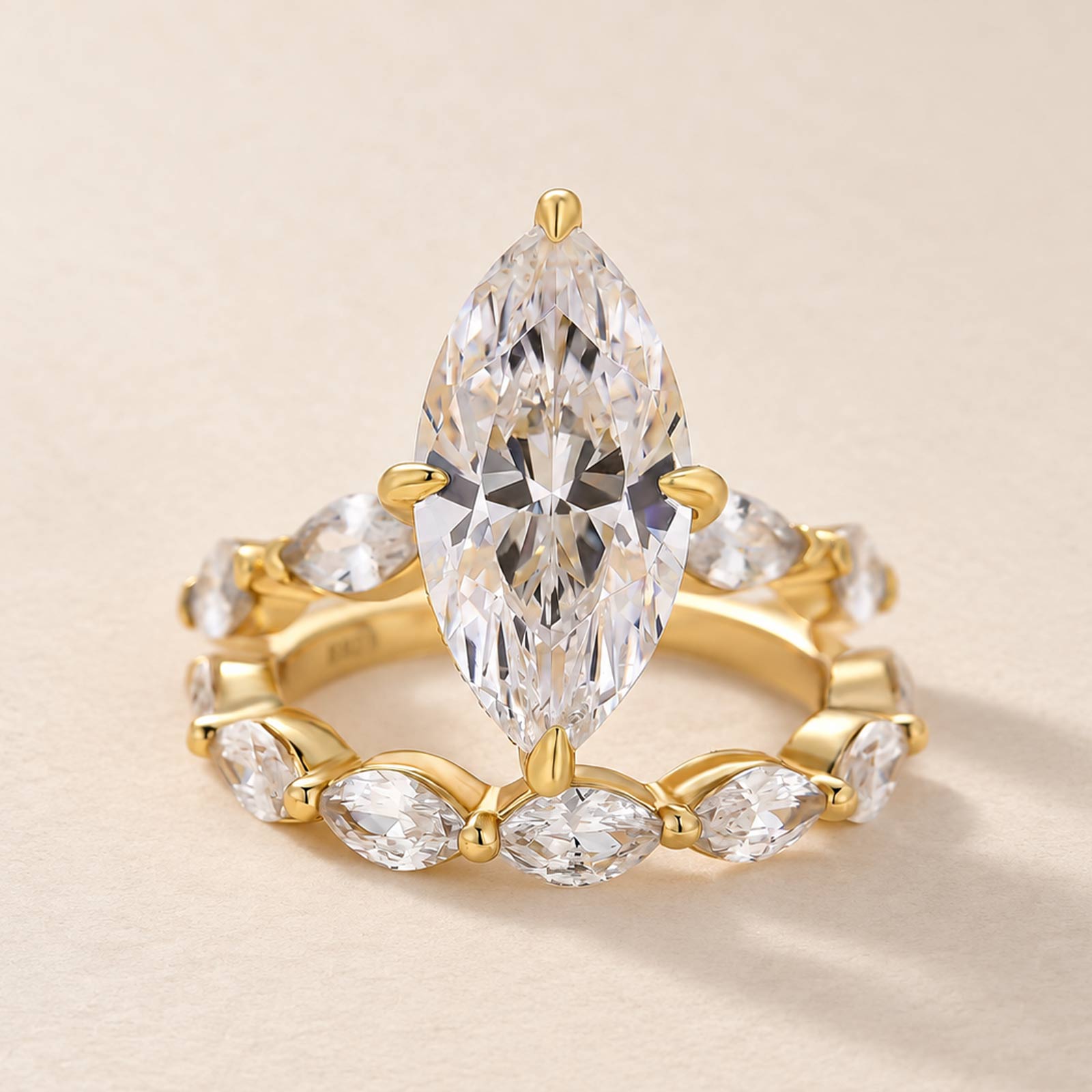 S925 2PC 4.0Ct Marquise Cut Engagement Ring & Half Eternity Matching Band
