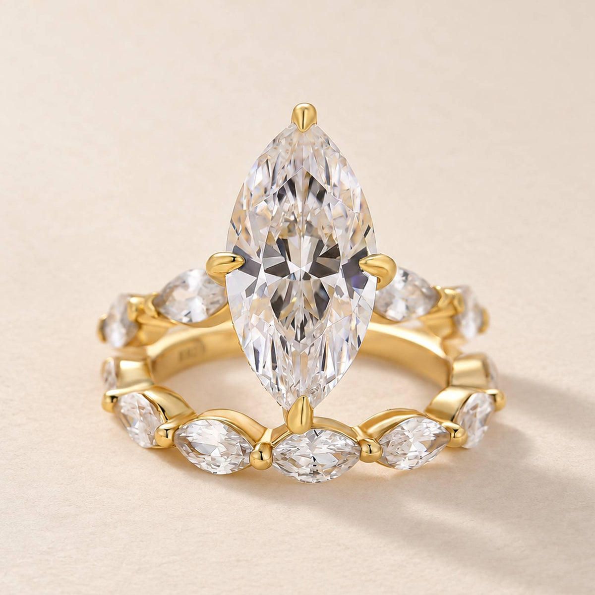 S925 2PC 4.0Ct Marquise Cut Engagement Ring & Half Eternity Matching Band