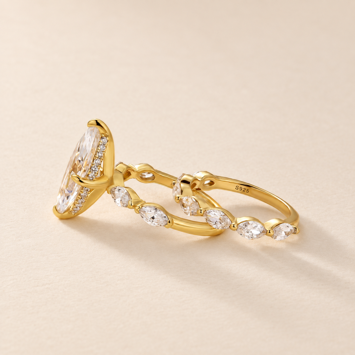 S925 2PC 4.0Ct Marquise Cut Engagement Ring & Half Eternity Matching Band