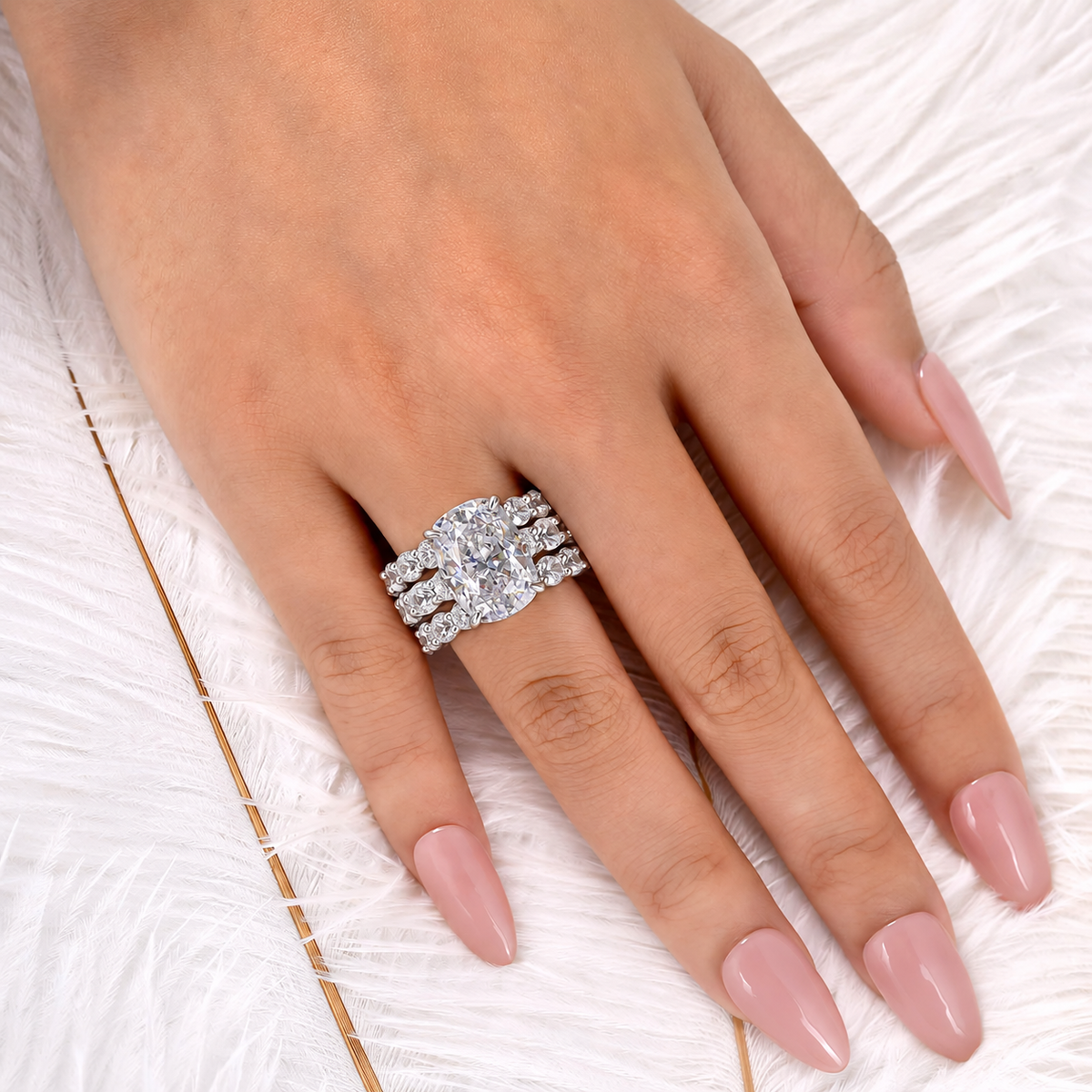 S925 3PC Luxe 9.0Ct Cushion Cut Engagement Ring with Round Cut Eternity Wedding Bands