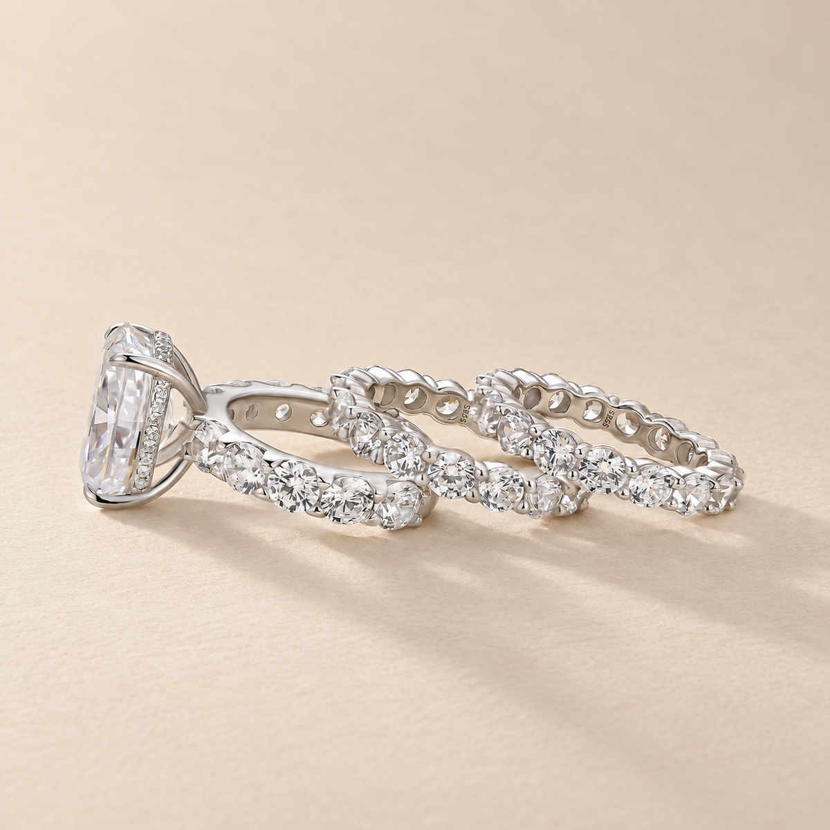 S925 3PC Luxe 9.0Ct Cushion Cut Engagement Ring with Round Cut Eternity Wedding Bands