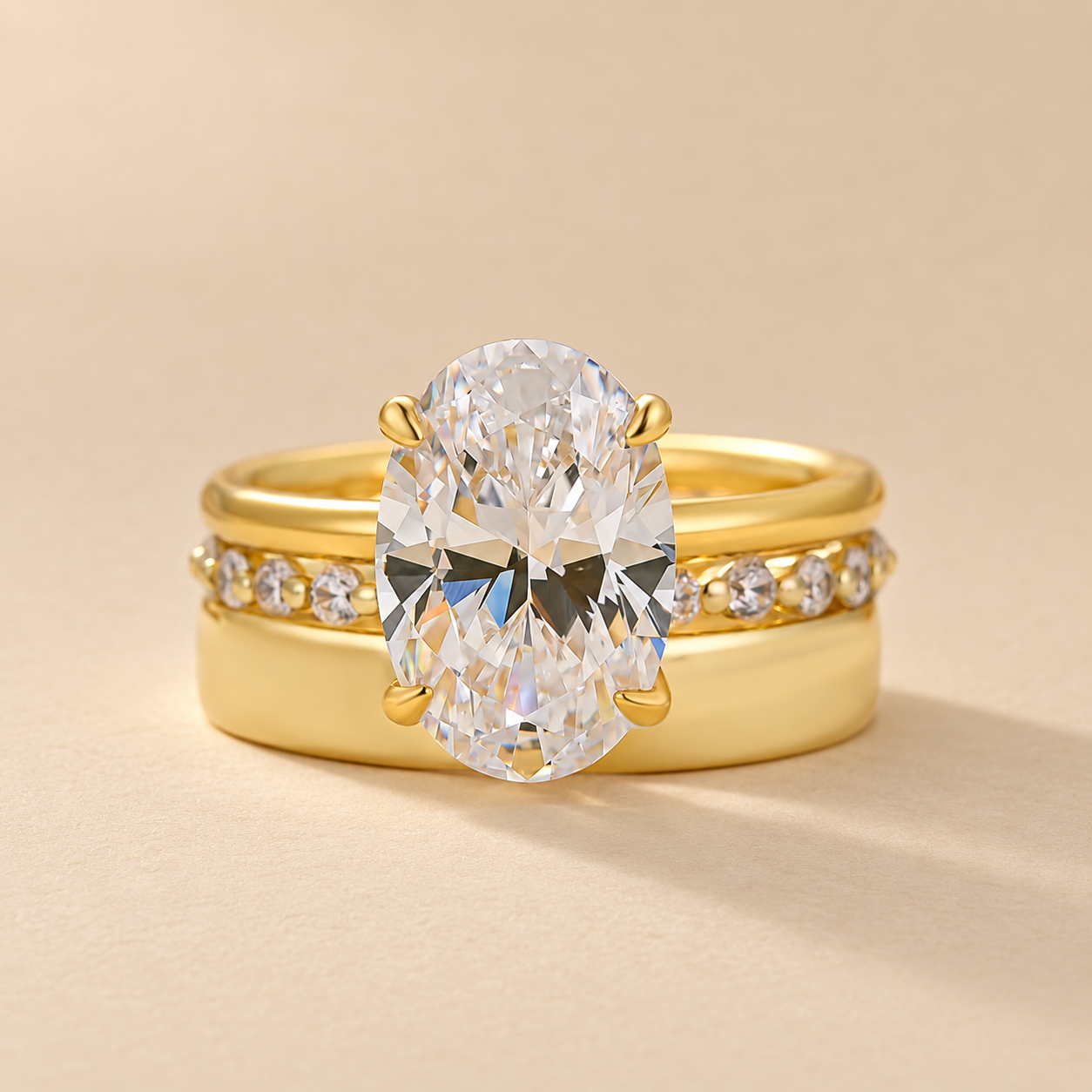 S925 3PC 4.0Ct Oval Cut Hidden Halo Engagement Ring with Round Cut Full Eternity & Wide Wedding Bands