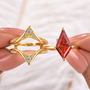 S925 3.0Ct Kite Cut Red Stone Solitaire Ring Set with V-Shaped Enhancer Band