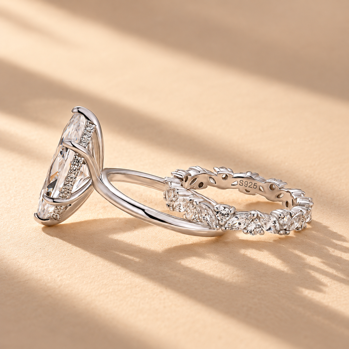 4.0Ct Marquise Cut Hidden Halo Engagement Ring & 2.0Ct Marquise Leaf & Round Cut Wedding Band