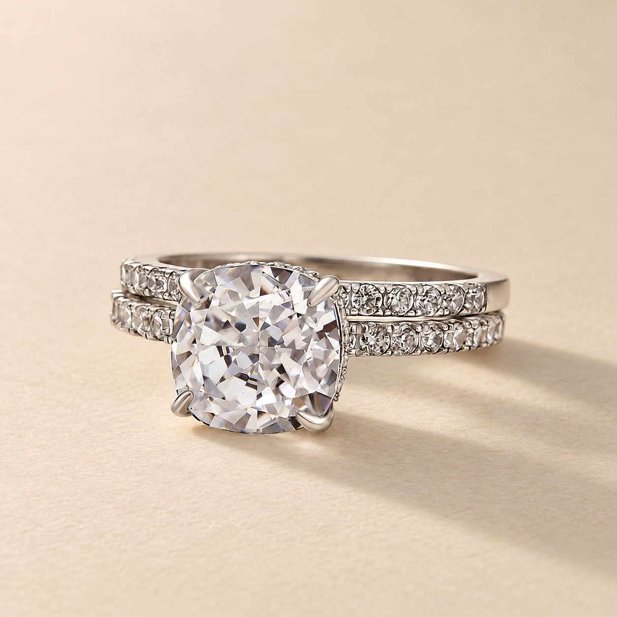 S925 Classic 3.0 Carat Cushion Cut White Sapphire Wedding Set In Sterling Silver