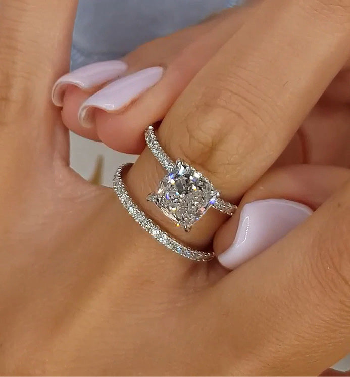 Louily Classic 3.0 Carat Cushion Cut White Sapphire Wedding Set In Sterling Silver - louilyjewelry