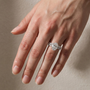 Moissanite 4.0Ct Hidden Halo Oval Cut White Gold Engagement Ring with 3.0Ct Oval Cut Wedding Band - louilyjewelry