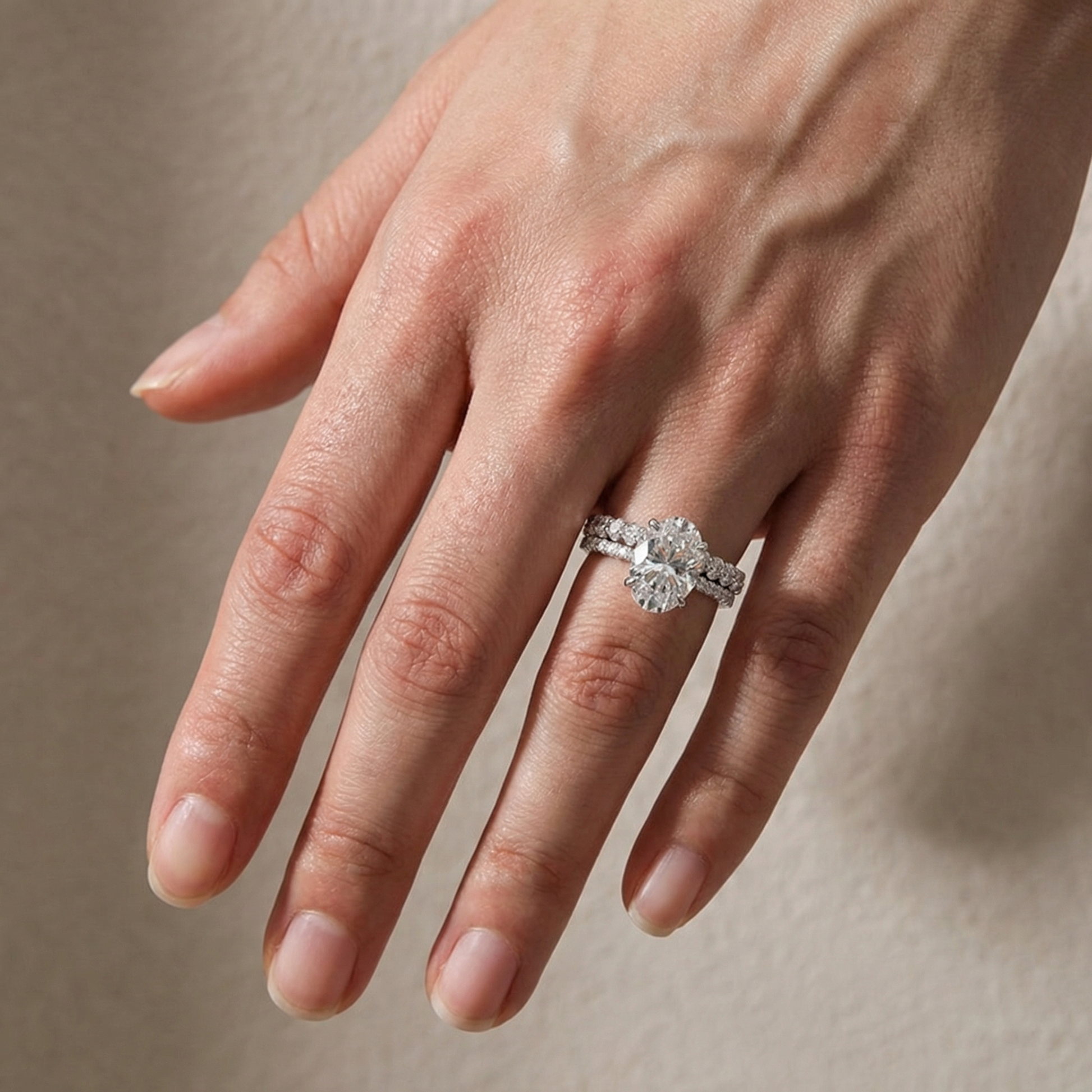 Moissanite 4.0Ct Hidden Halo Oval Cut White Gold Engagement Ring with 3.0Ct Oval Cut Wedding Band - louilyjewelry