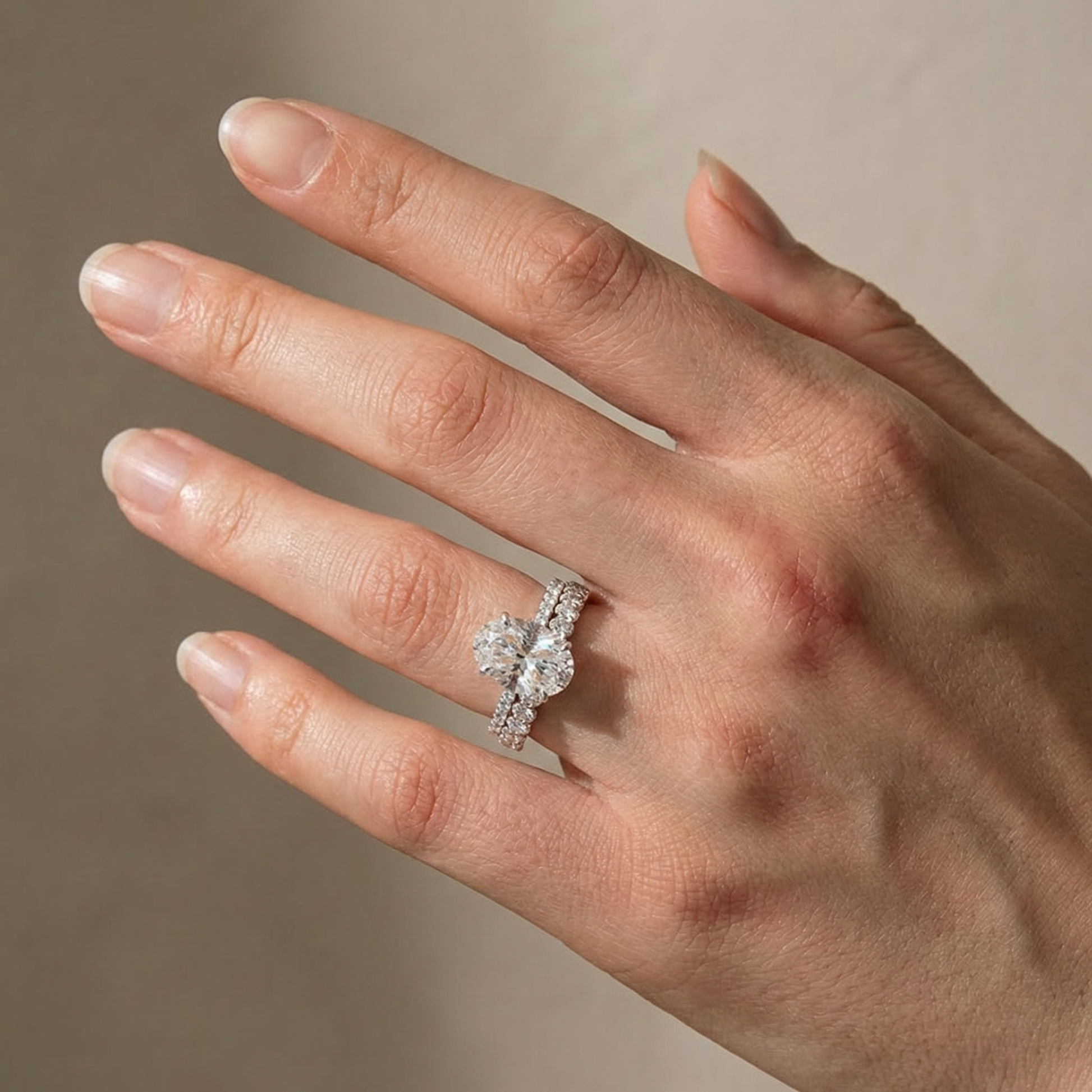 Moissanite 4.0Ct Hidden Halo Oval Cut White Gold Engagement Ring with 3.0Ct Oval Cut Wedding Band - louilyjewelry