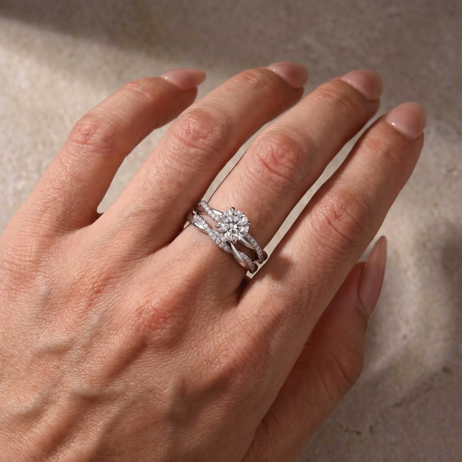 S925 Moissanite 1Ct Round Cut Twist 2PC Bridal Ring Set 18K White Gold Plated Promise Travel Wedding Ring For Women