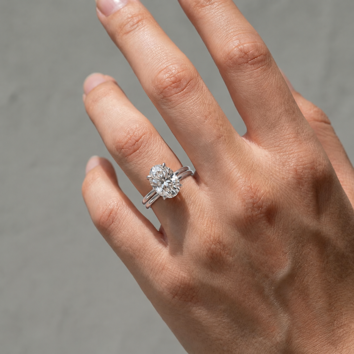 Moissanite 4.0Ct Solitaire Oval Cut Engagement Ring with Plain Wedding Band