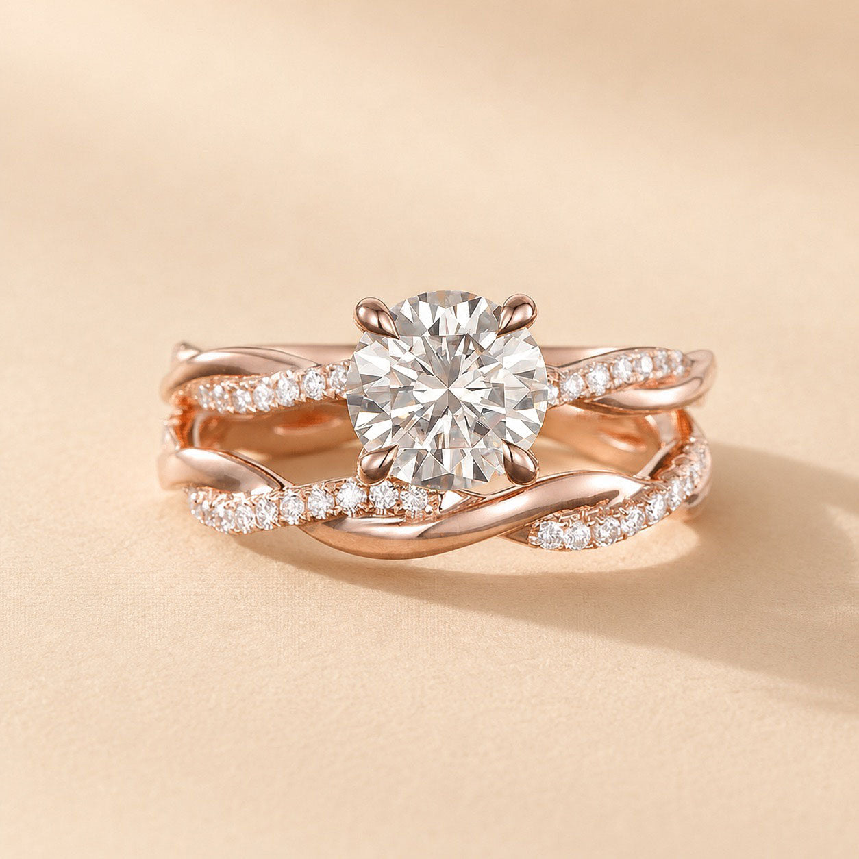 S925 Twist 1.25 Carat Round Cut Wedding Set For Her In Sterling Silver Travel Ring