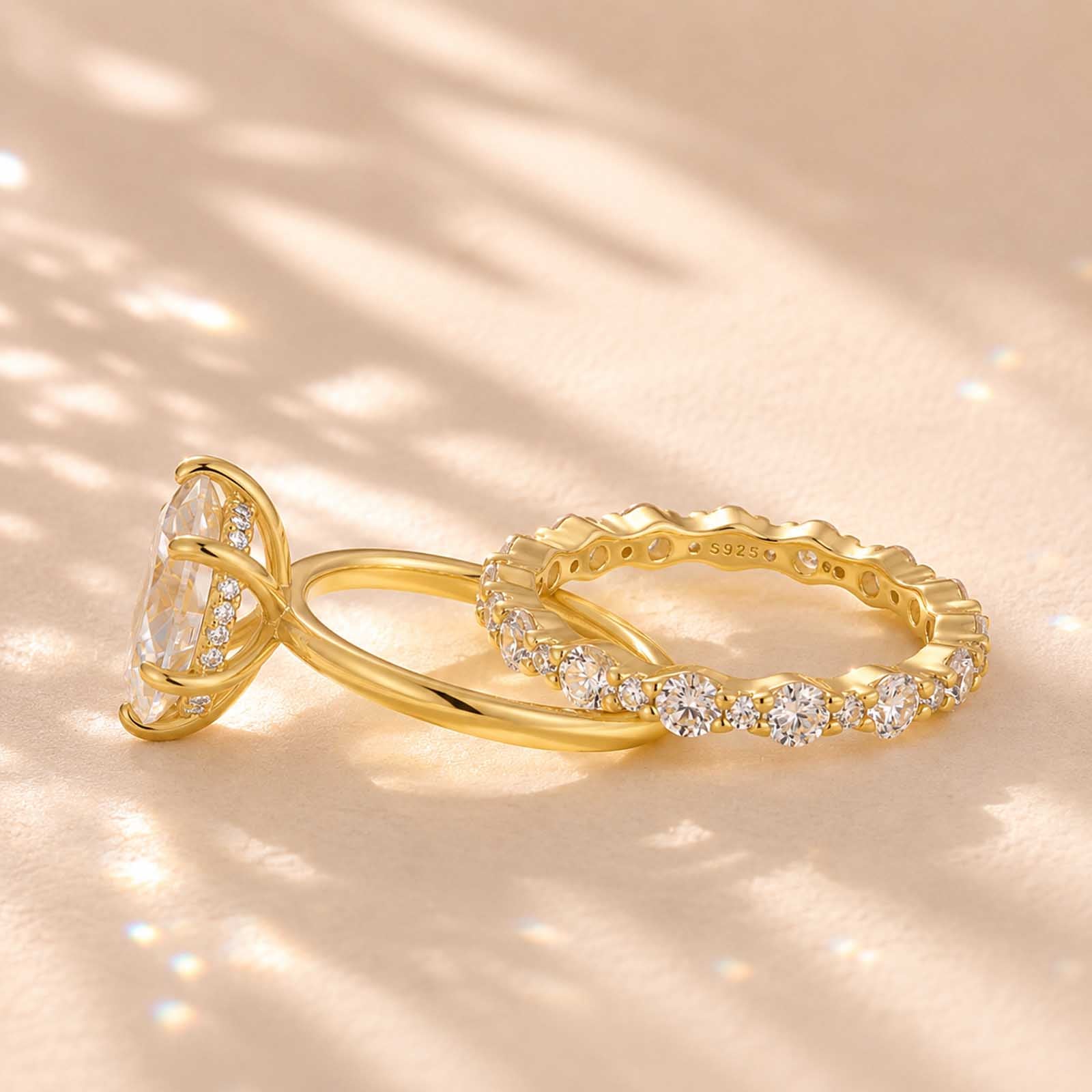 S925 Moissanite 2.0Ct Marquise Cut Hidden Halo Engagement Ring & 1.5Ct Band Bridal Ring Sets