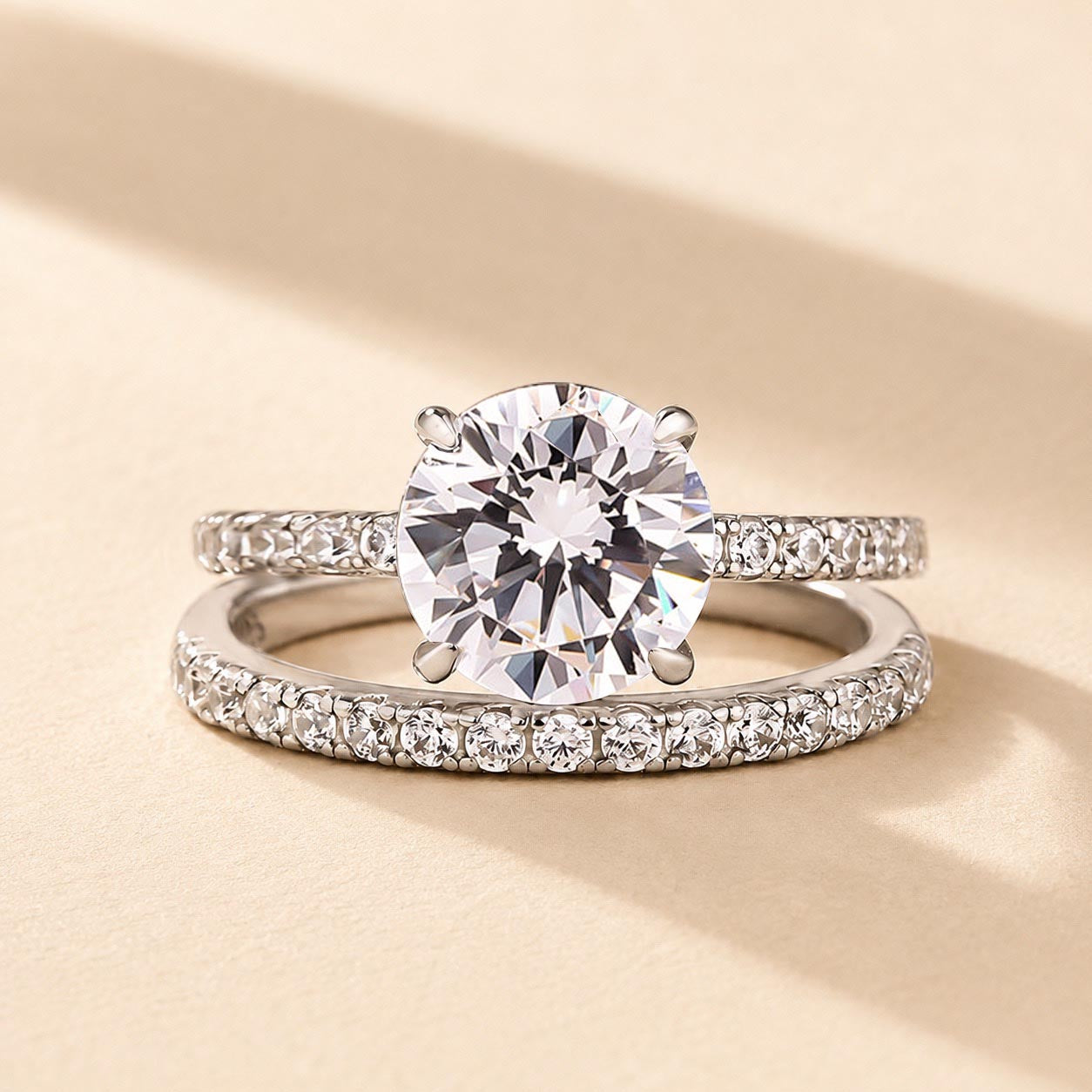 S925 2.0Ct Classic Round Cut Wedding Ring Set Stackable Rings For Everyday Wear