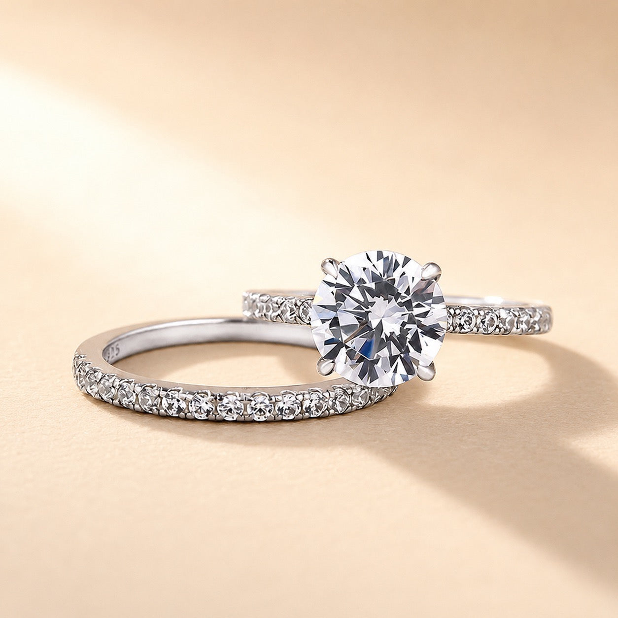 S925 2.0Ct Classic Round Cut Wedding Ring Set Stackable Rings For Everyday Wear