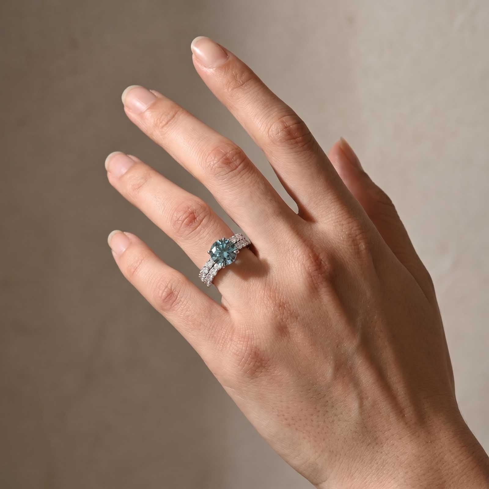 S925 Moissanite 3.0Ct Round Green Stone Wedding Set/Engagement Ring For Holiday Ring Gift