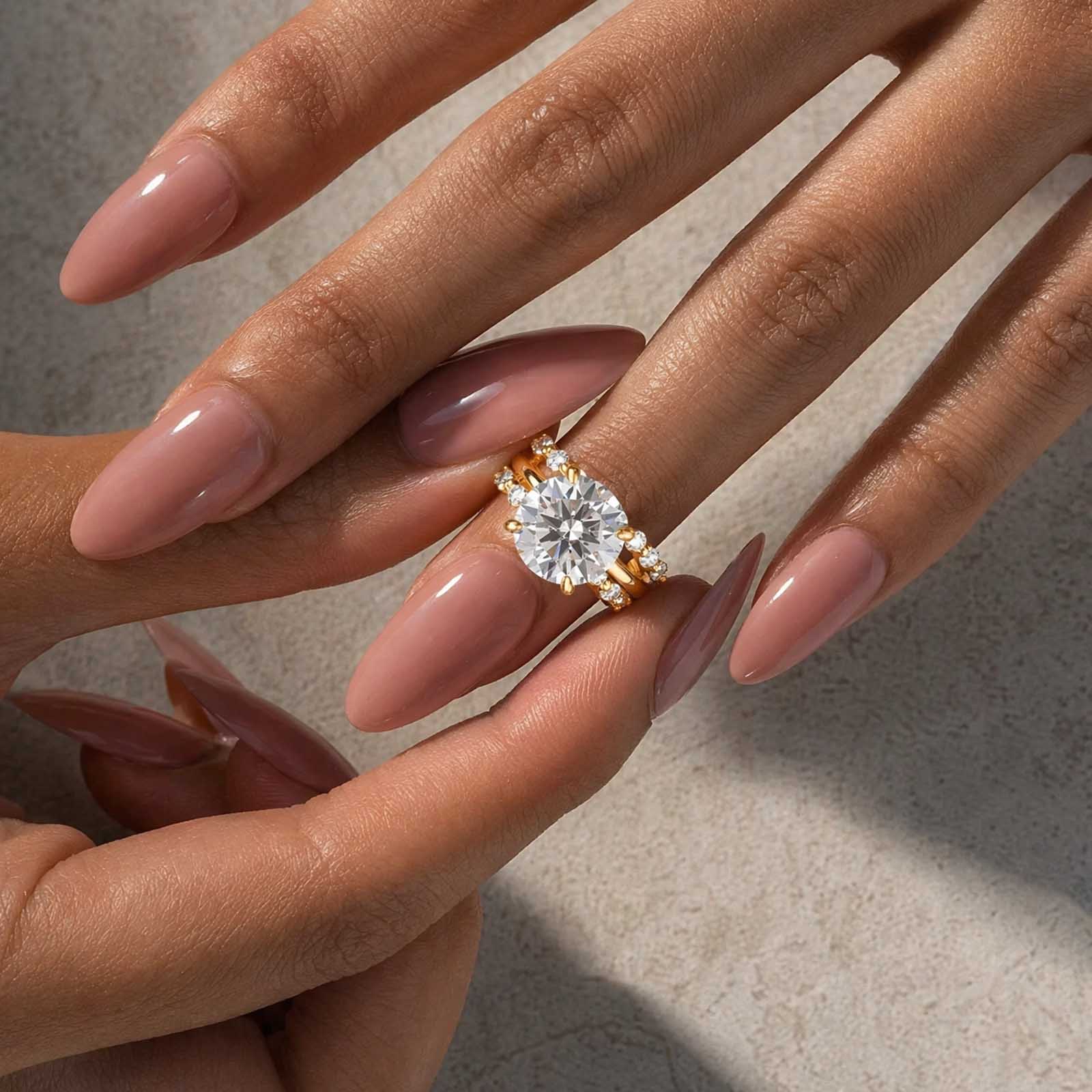 S925 Moissanite 4.0Ct Round Cut 18k Gold-plated Stackable Reinforced Bridal Ring Set For Daily Wear