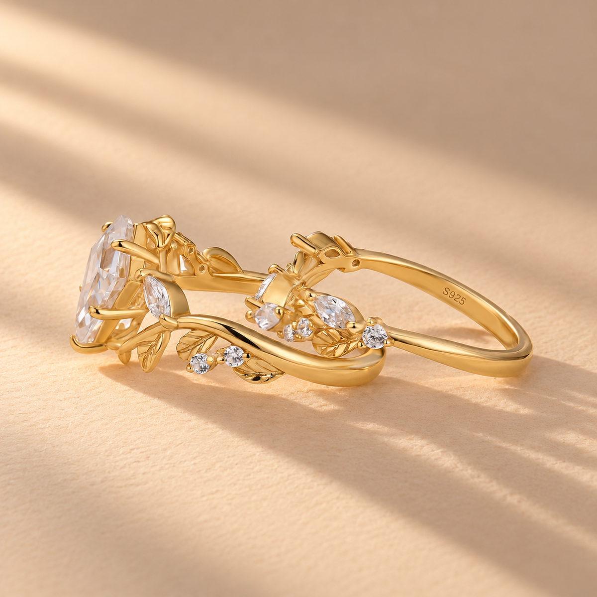 Enhancer Moissanite 2.2Ct Kite Cut Vintage Leaf Vine Wedding Ring Sets In Sterling Silver