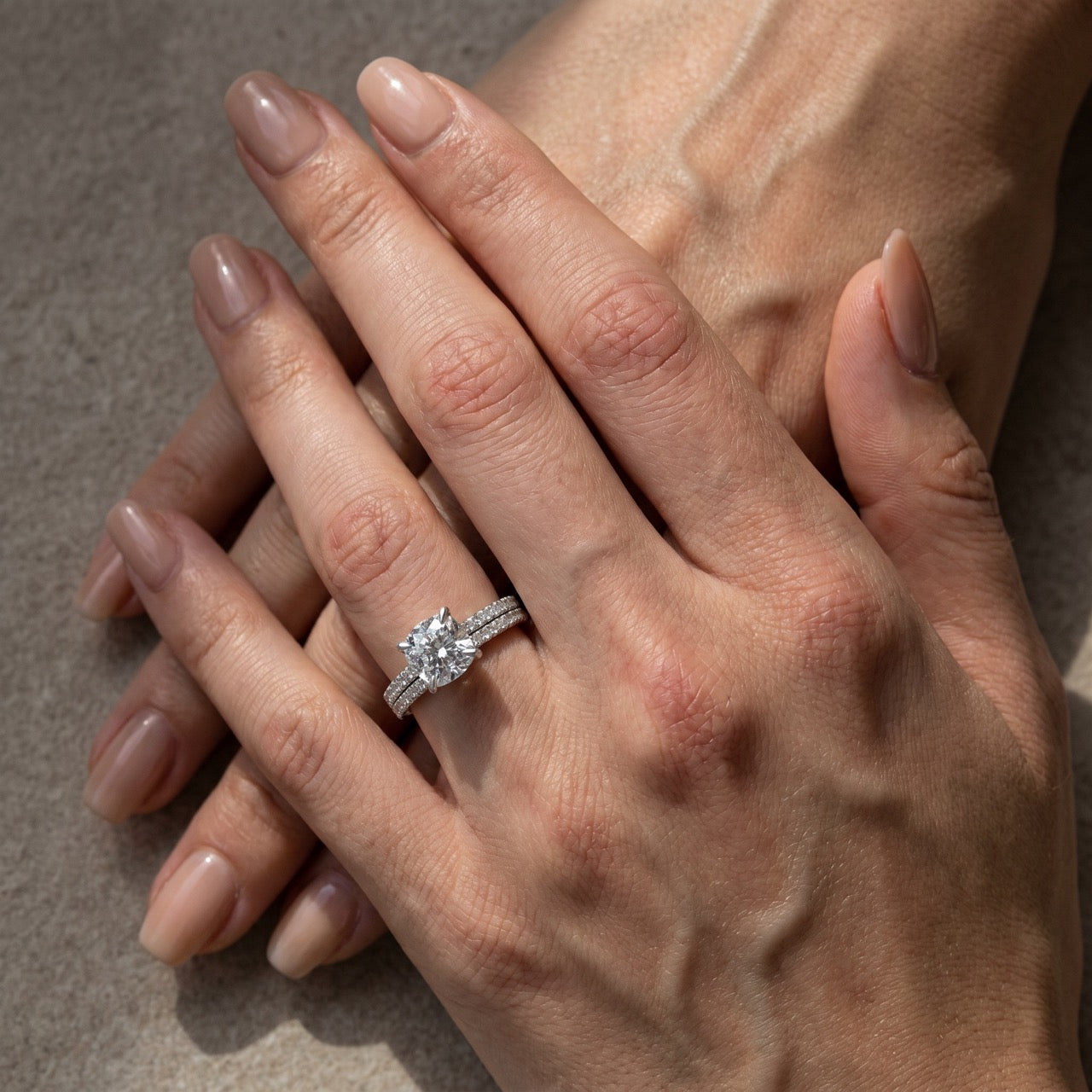 S925 Exquisite Cushion Cut Wedding Ring Set For Women In Sterling Silver