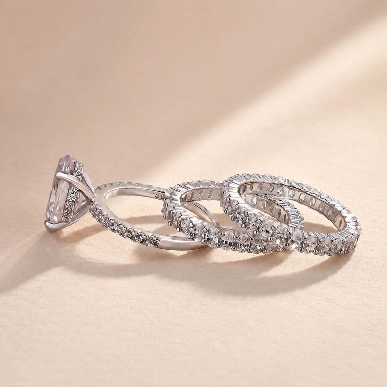 S925 Stunning 4.0Ct Oval Cut 3PC Wedding Ring Set Everyday Wear Ring In Sterling Silver