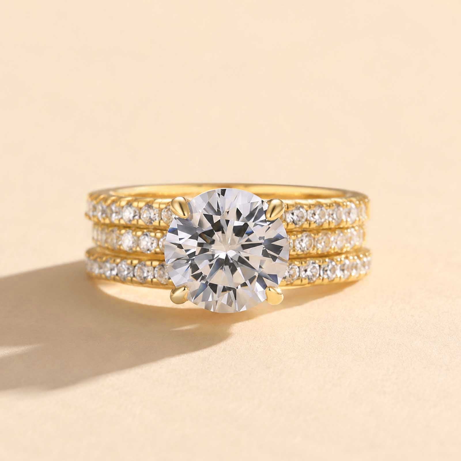 S925 3PC Wedding Ring Set 2.0 Ct Round Cut With 2PC Half Eternity Wedding Band Stackable Wedding Rings