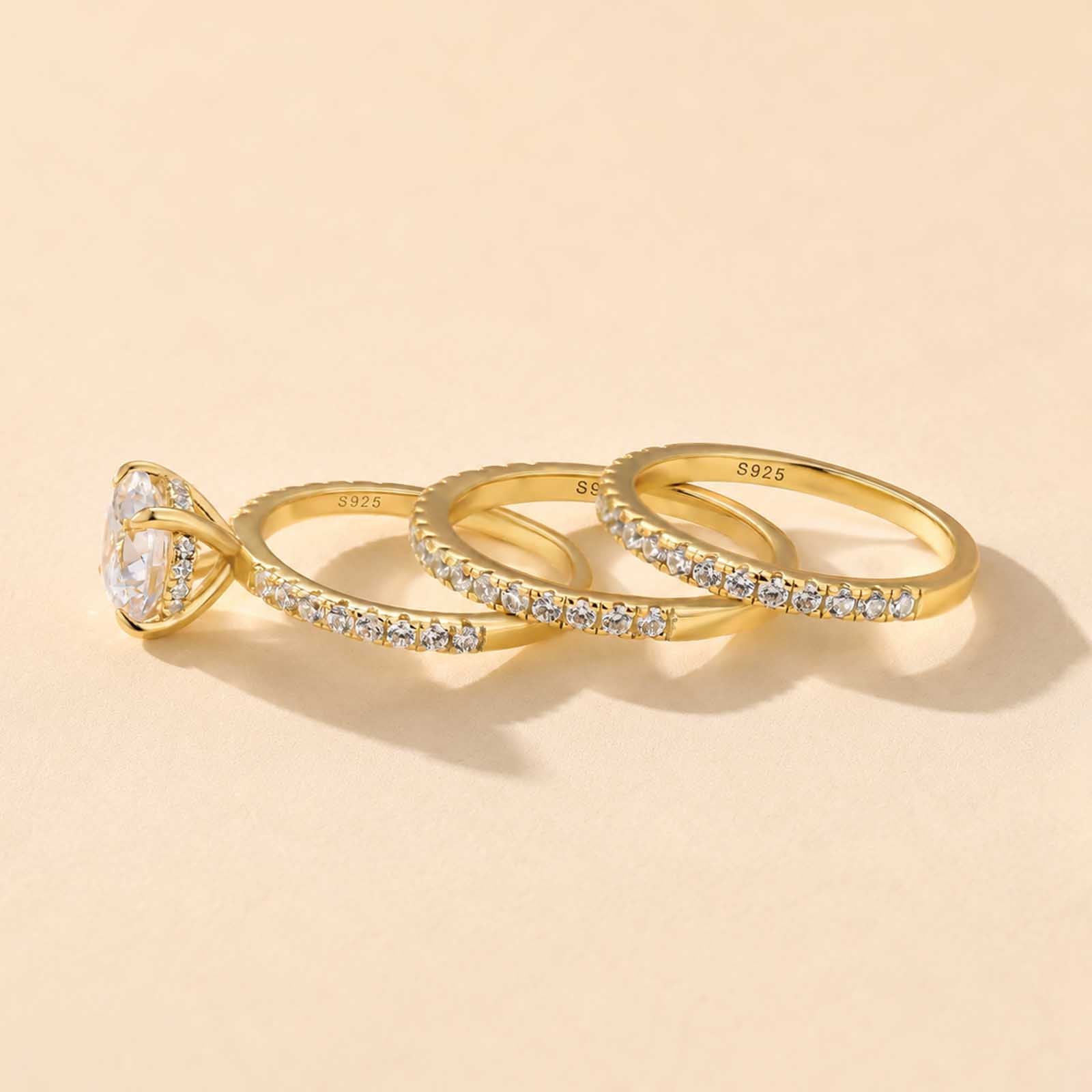 S925 3PC Wedding Ring Set 2.0 Ct Round Cut With 2PC Half Eternity Wedding Band Stackable Wedding Rings