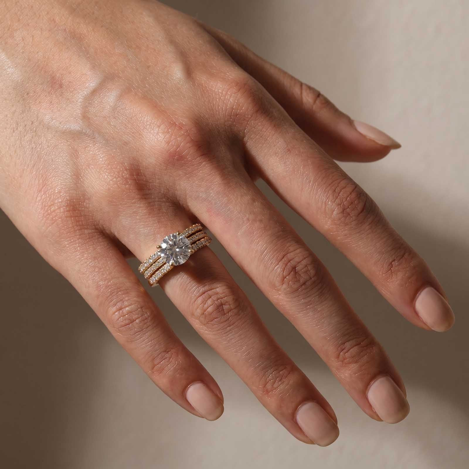 S925 3PC Wedding Ring Set 2.0 Ct Round Cut With 2PC Half Eternity Wedding Band Stackable Wedding Rings