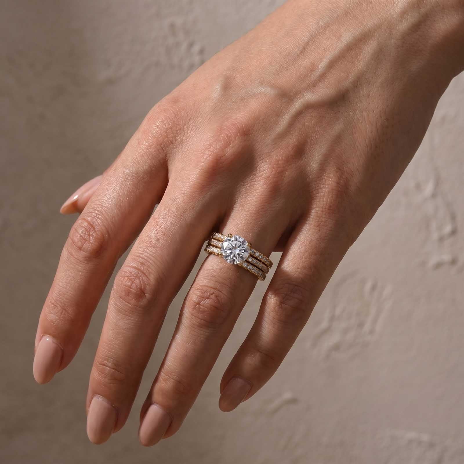 S925 3PC Wedding Ring Set 2.0 Ct Round Cut With 2PC Half Eternity Wedding Band Stackable Wedding Rings