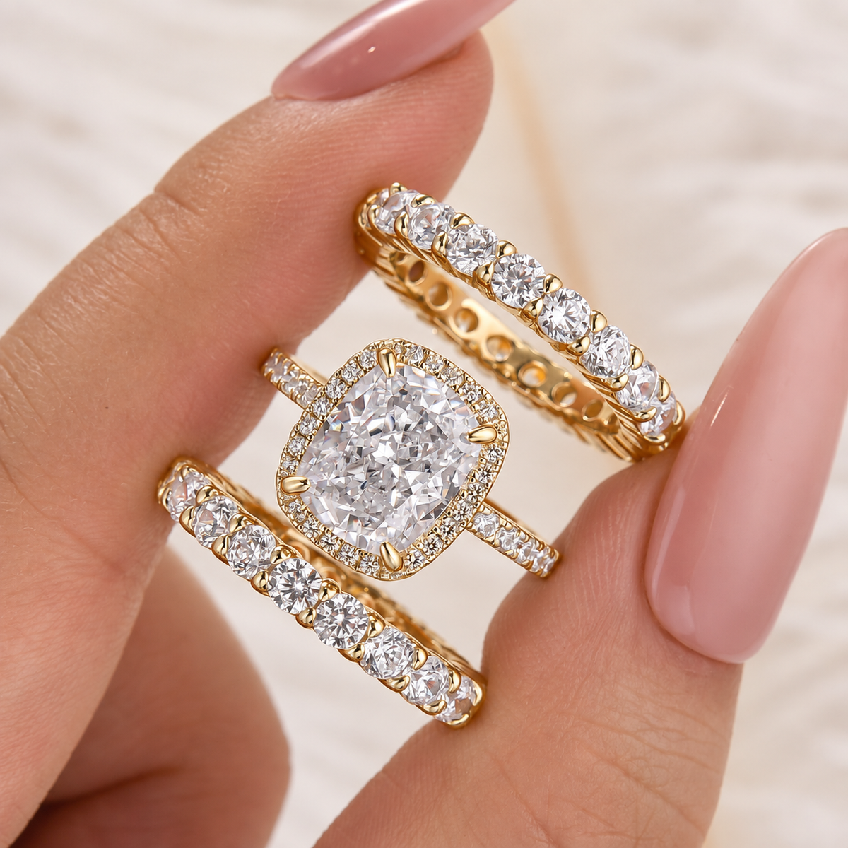 S925 Gorgeous Halo 4.0Ct Cushion Cut Women's Wedding Set In Sterling Silver