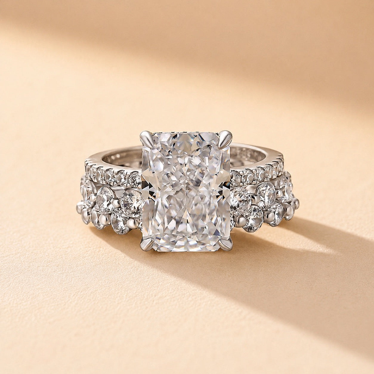Louily Stunning Radiant Cut 3PC Wedding Ring Set In Sterling Silver