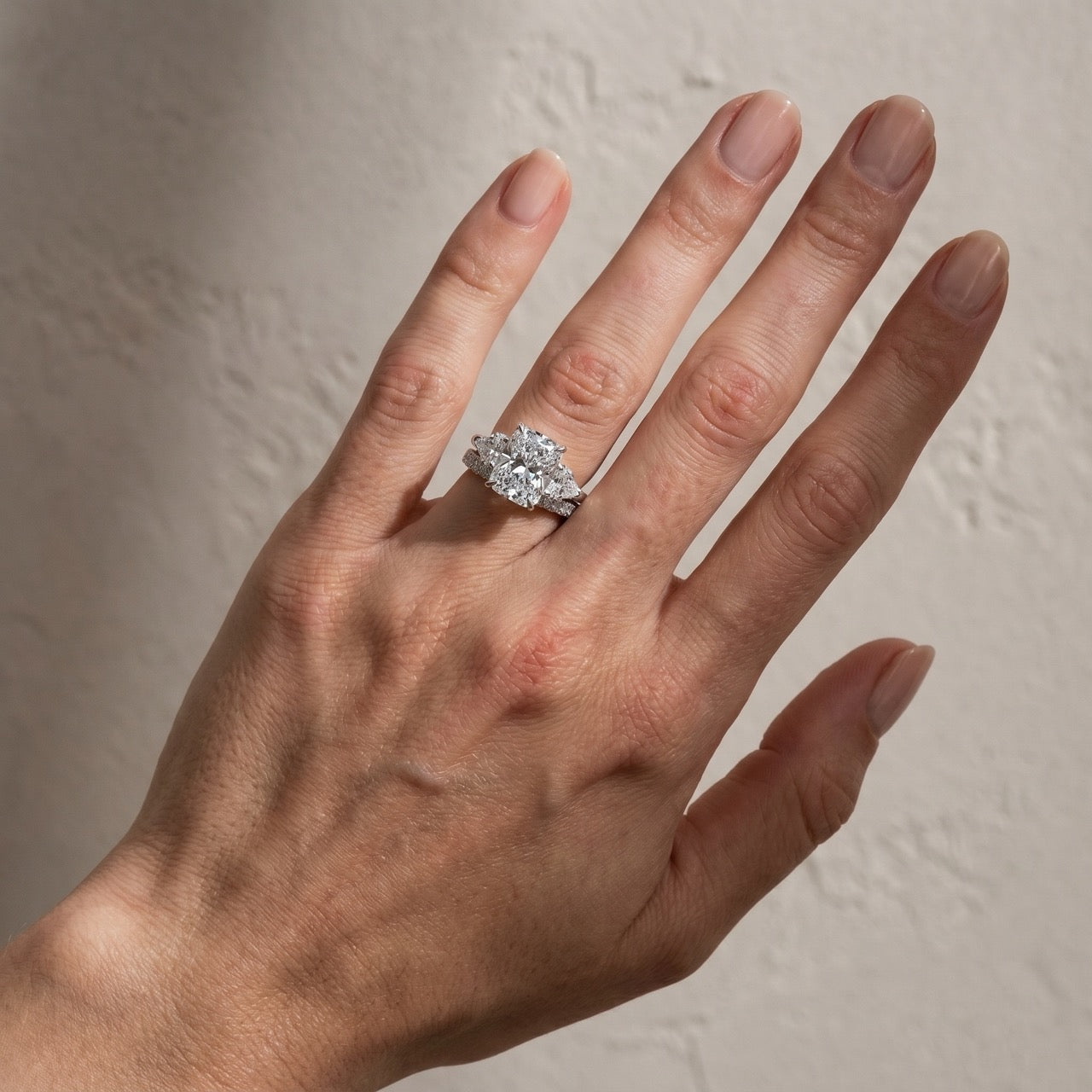 S925 5.0Ct Radiant Cut & Heart Cut Three Stone Wedding Set In Sterling Silver