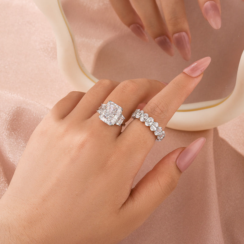 Louily Luxurious Three Stone Radiant Cut Wedding Set In Sterling Silver - louilyjewelry