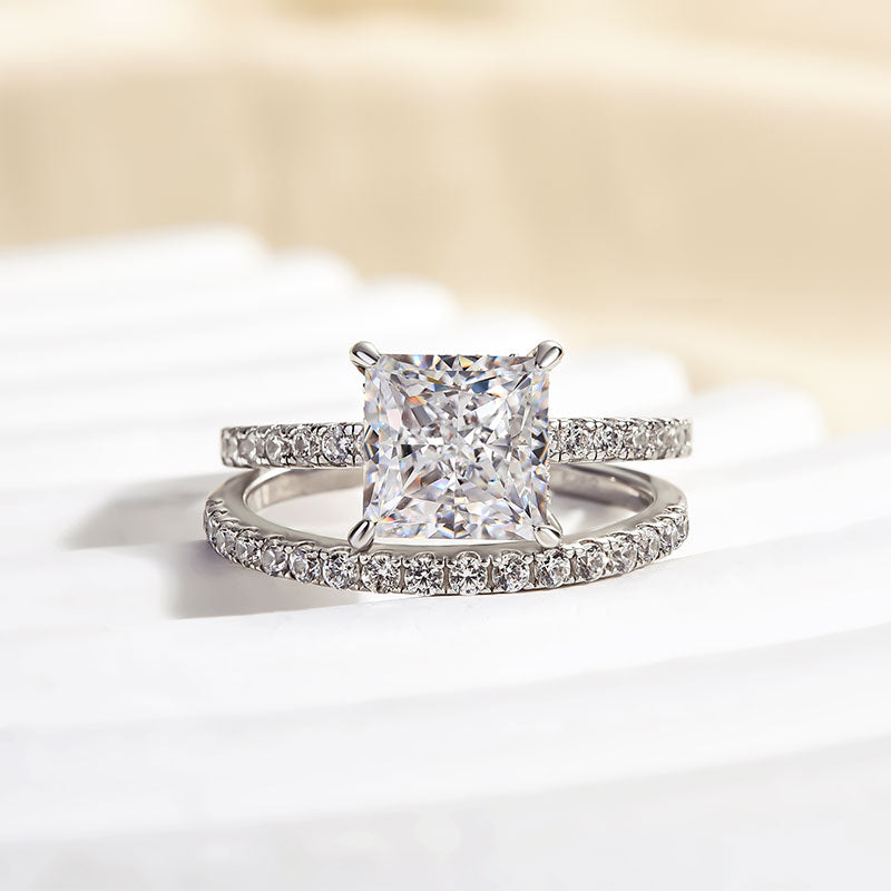 Louily Elegant Square Princess Cut Wedding Ring Set For Women In Sterling Silver - louilyjewelry