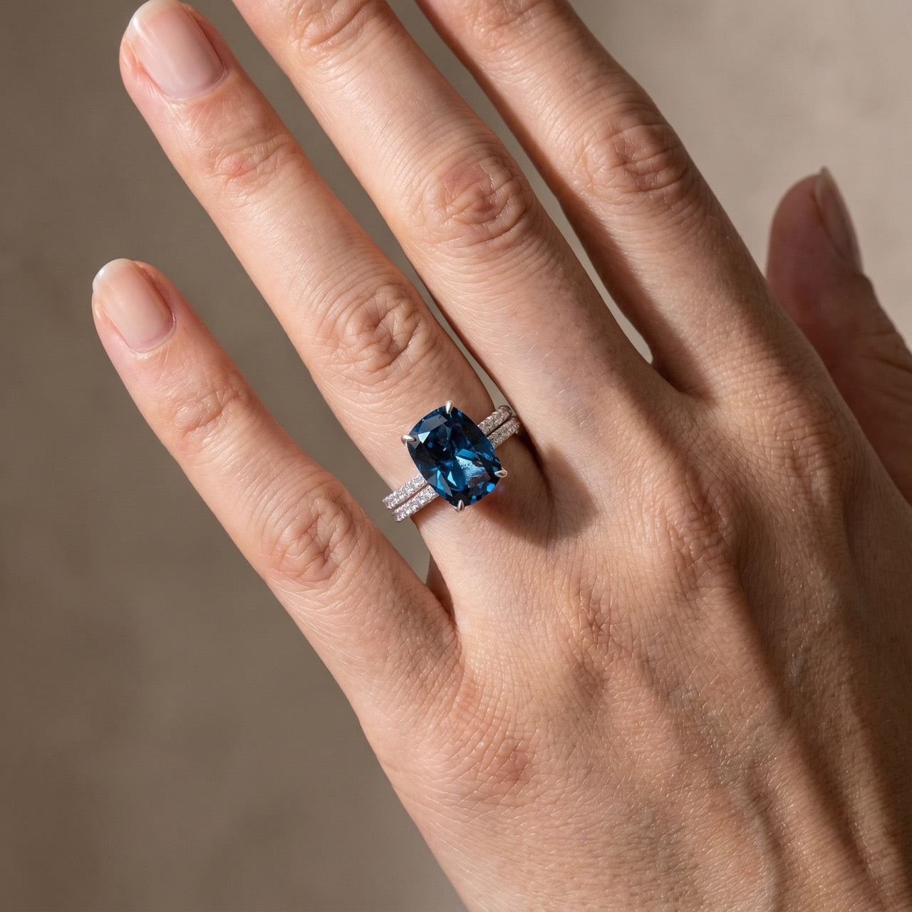S925 5 Ct Stunning Cushion Cut Montana Blue Sapphire Wedding Set In Sterling Silver
