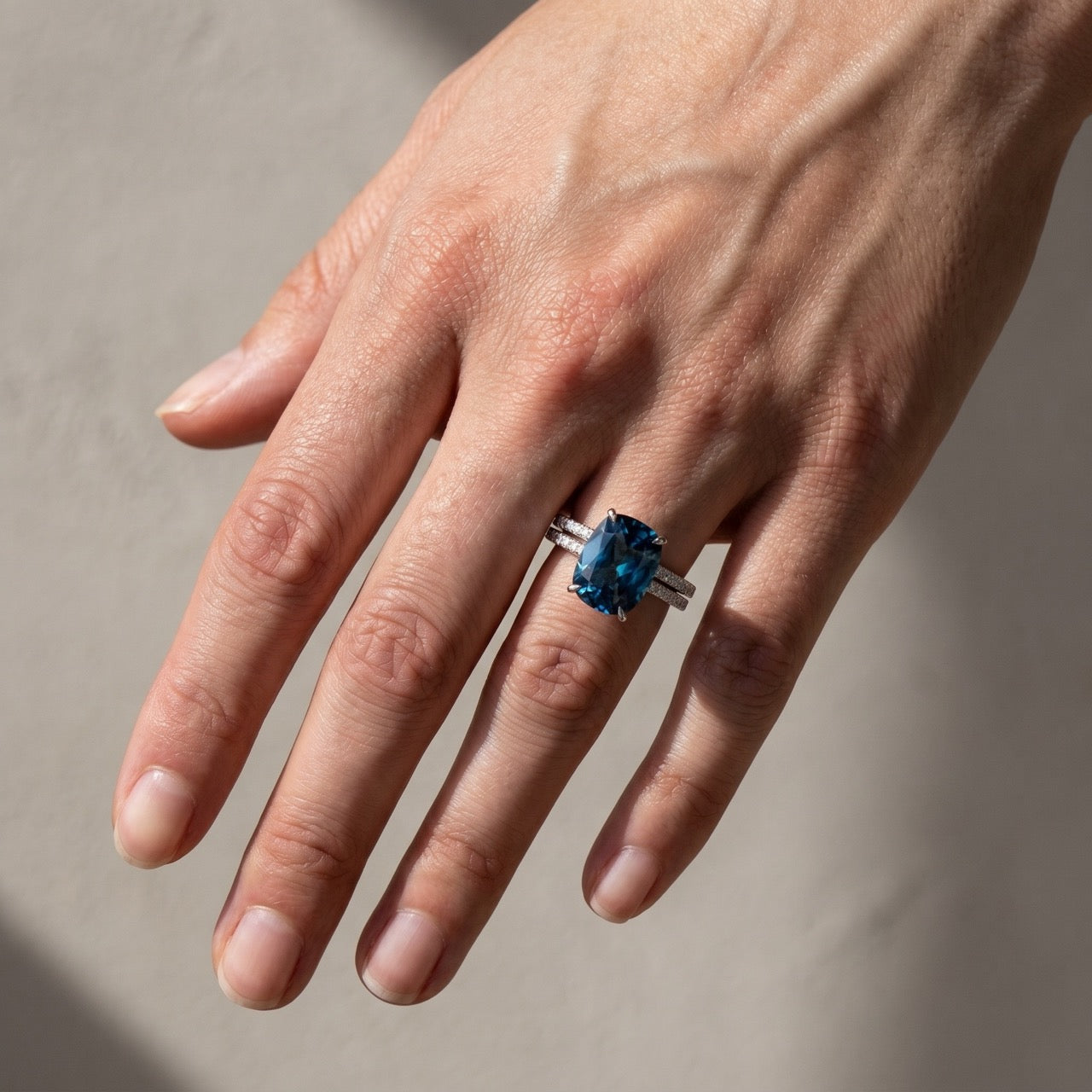 S925 5 Ct Stunning Cushion Cut Montana Blue Sapphire Wedding Set In Sterling Silver