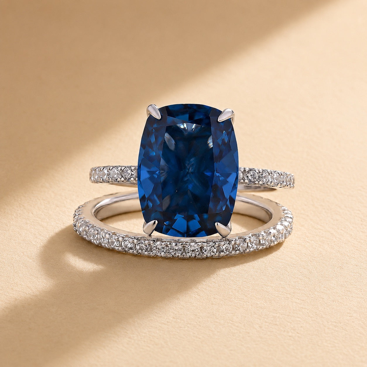 S925 5 Ct Stunning Cushion Cut Montana Blue Sapphire Wedding Set In Sterling Silver