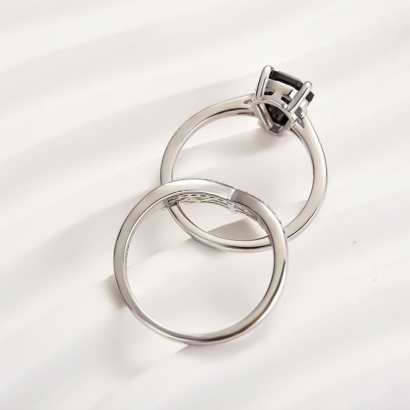 Louily Unique Split Shank Spider Design Coffin Cut Wedding Ring Set - louilyjewelry