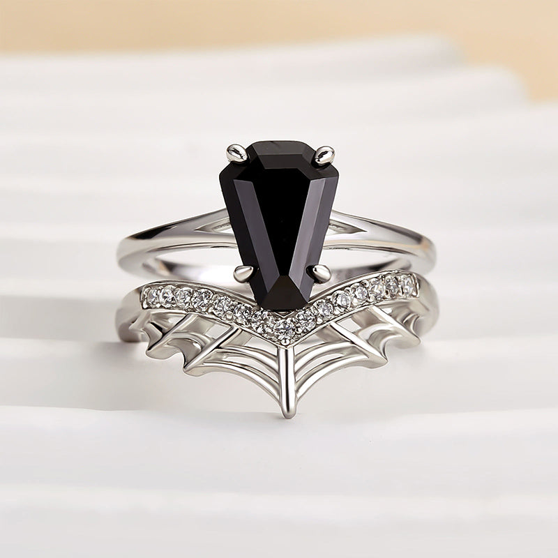 Louily Unique Split Shank Spider Design Coffin Cut Wedding Ring Set - louilyjewelry