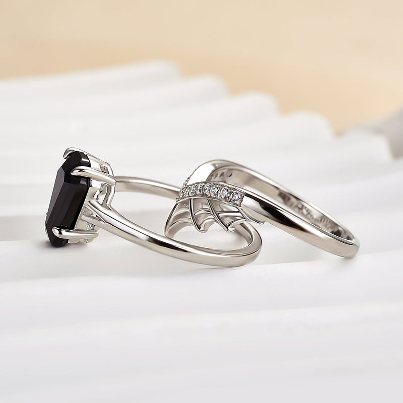 Louily Unique Split Shank Spider Design Coffin Cut Wedding Ring Set - louilyjewelry