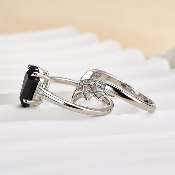 Louily Unique Split Shank Spider Design Coffin Cut Wedding Ring Set