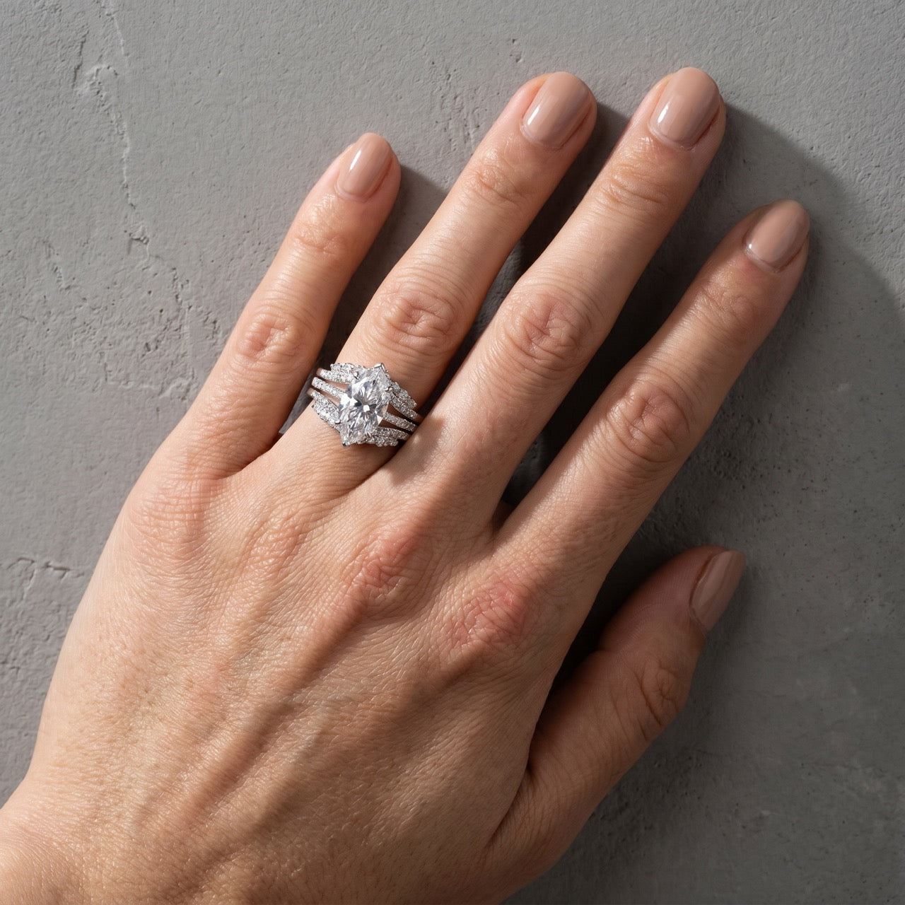 S925 Vintage Marquise Cut Insert Wedding Ring Set In Sterling Silver