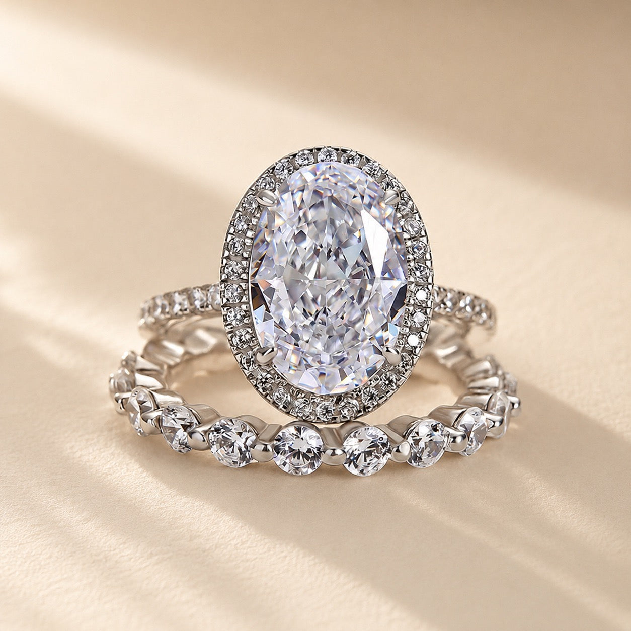 S925 Exquisite Halo Oval Cut Wedding Set For Women In Sterling Silver Travel Ring