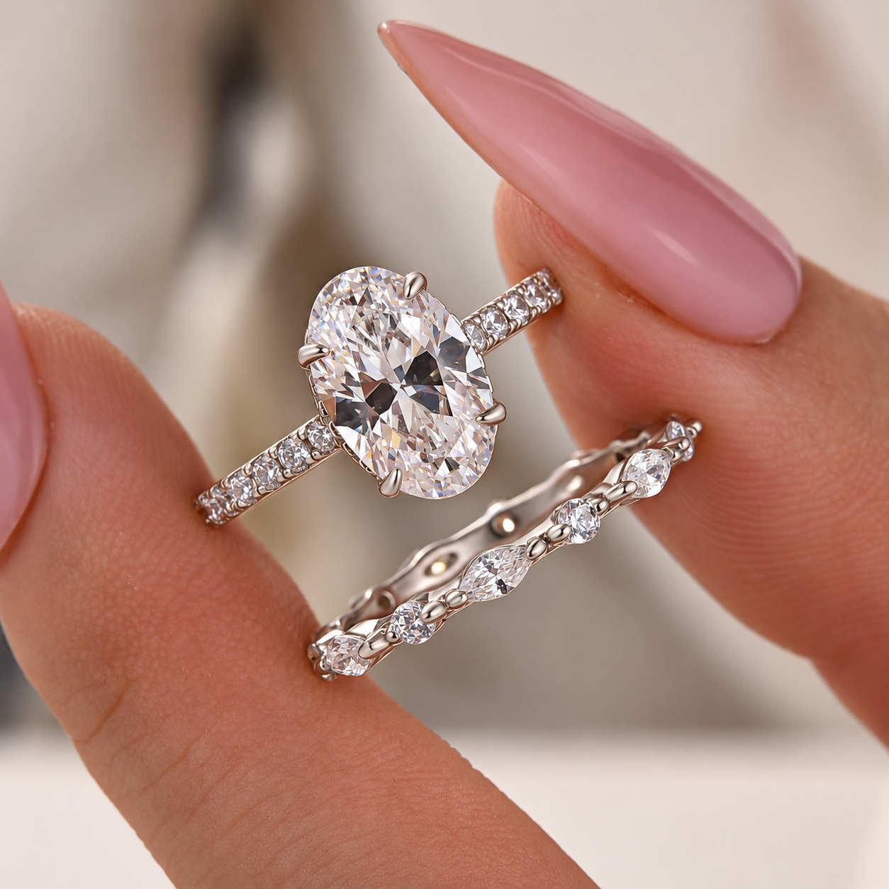Attractive 2PC 2.5Ct Oval Cut Bridal Wedding Ring Set Stackable Ring Set For Daily Wear