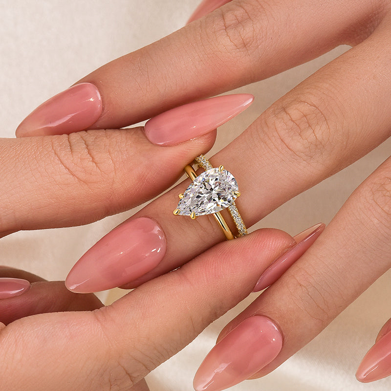 Louily Excellent 3.5Ct Pear Cut Wedding Ring Set In Sterling Silver - louilyjewelry