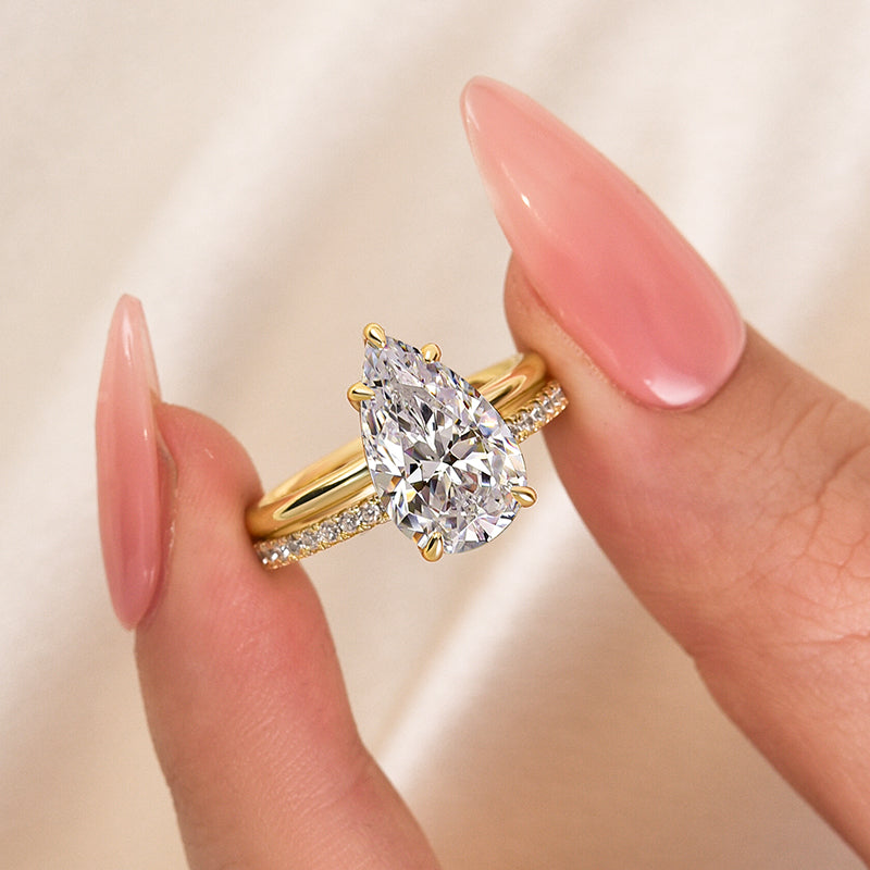 Louily Excellent 3.5Ct Pear Cut Wedding Ring Set In Sterling Silver - louilyjewelry